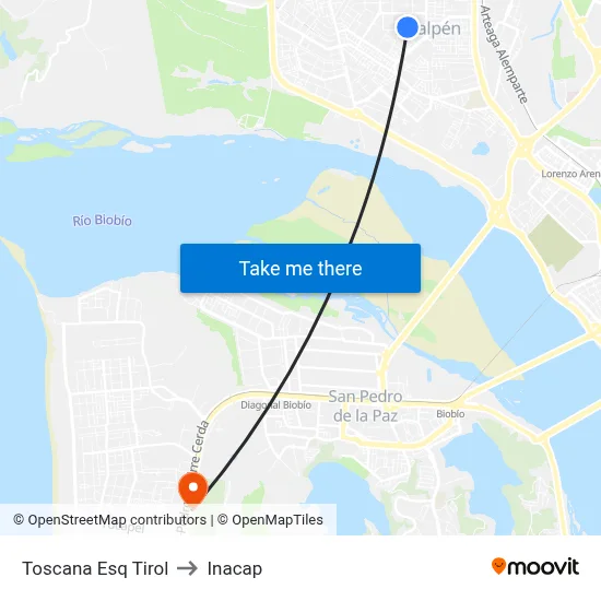 Toscana Esq Tirol to Inacap map