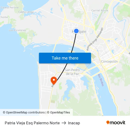 Patria Vieja Esq Palermo  Norte to Inacap map