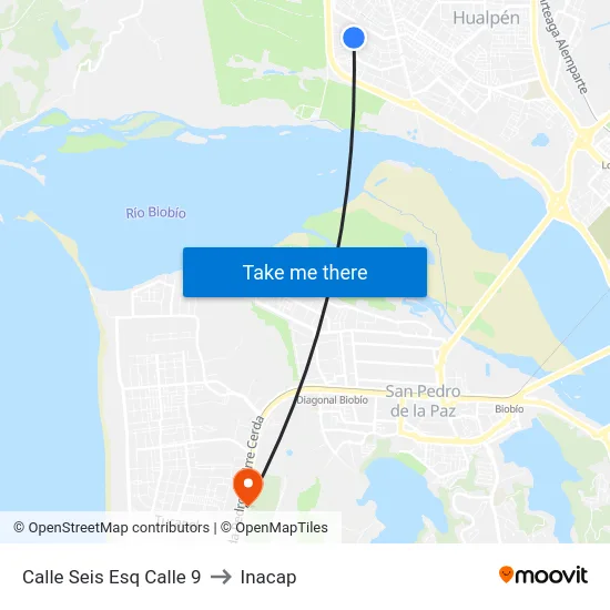 Calle Seis Esq Calle 9 to Inacap map