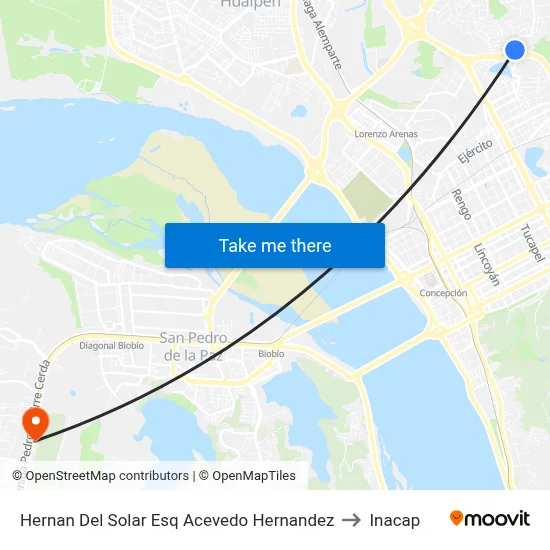Hernan Del Solar Esq Acevedo Hernandez to Inacap map