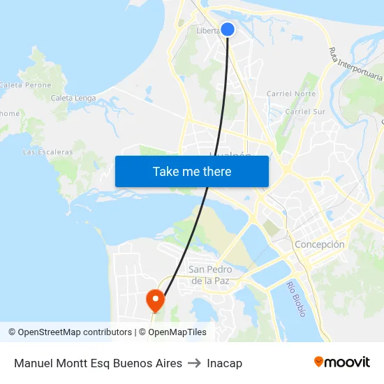 Manuel Montt Esq Buenos Aires to Inacap map