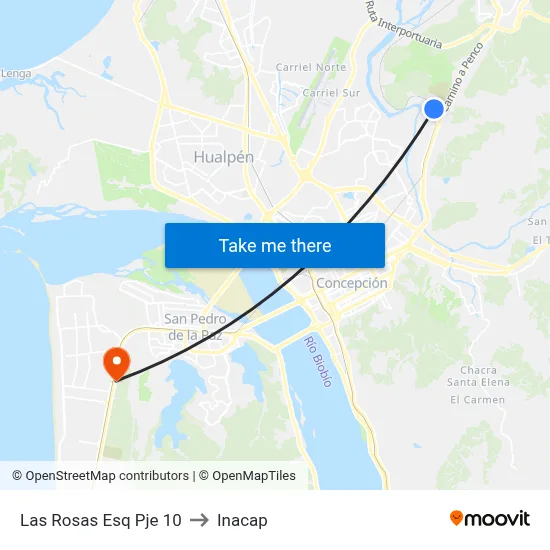 Las Rosas Esq Pje 10 to Inacap map