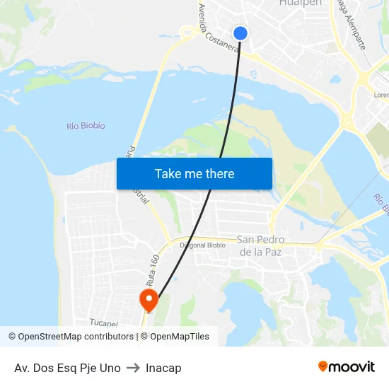 Av. Dos Esq Pje Uno to Inacap map