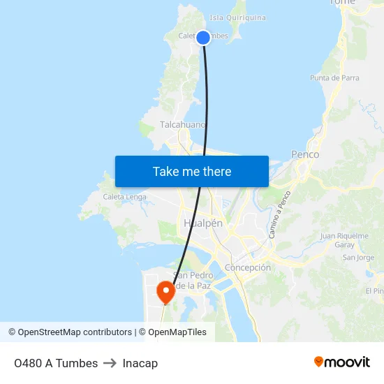 O480 A Tumbes to Inacap map