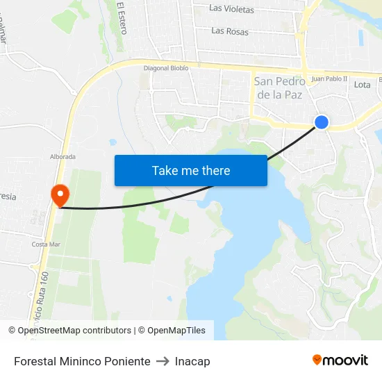 Forestal Mininco  Poniente to Inacap map