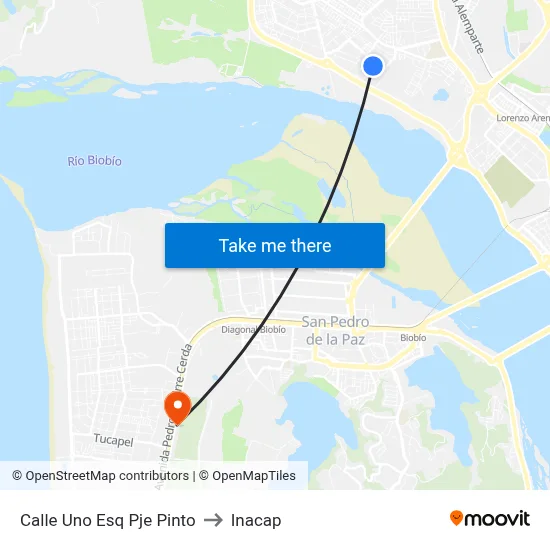 Calle Uno Esq Pje Pinto to Inacap map