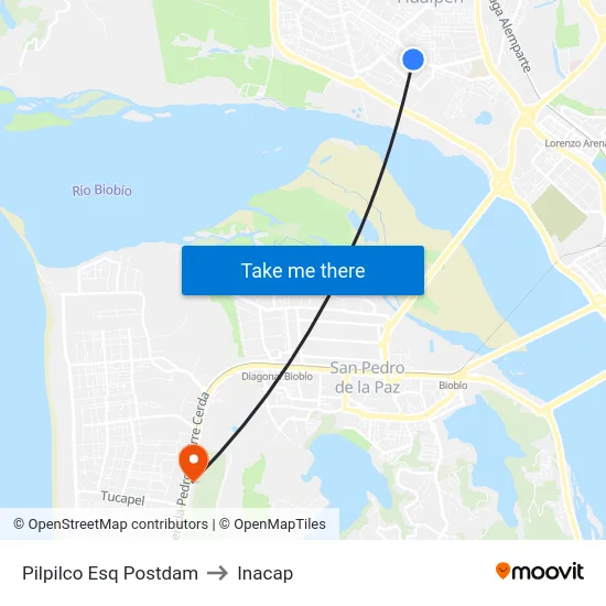 Pilpilco Esq Postdam to Inacap map