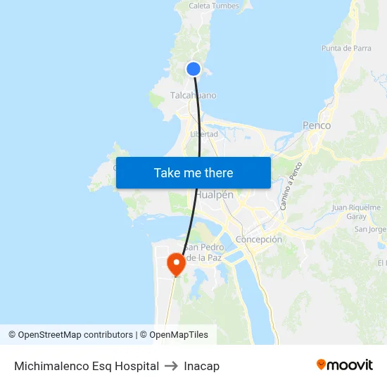 Michimalenco Esq Hospital to Inacap map