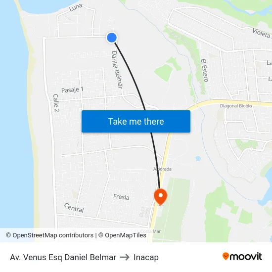 Av. Venus Esq Daniel Belmar to Inacap map