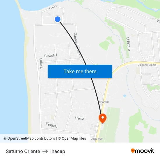 Saturno  Oriente to Inacap map