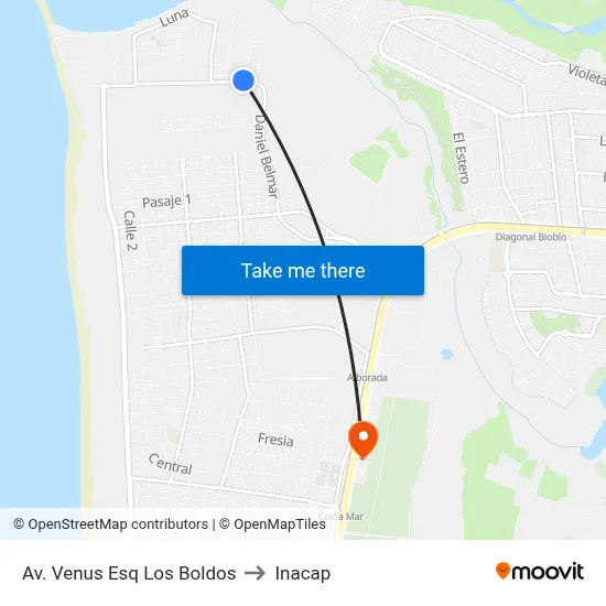 Av. Venus Esq Los Boldos to Inacap map