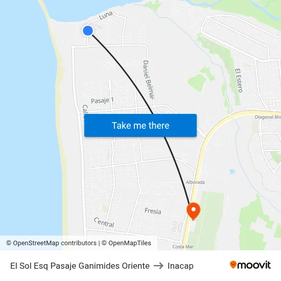 El Sol Esq Pasaje Ganimides  Oriente to Inacap map