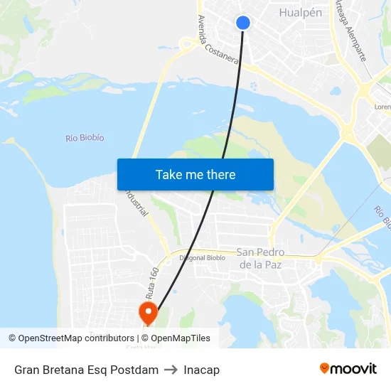 Gran Bretana Esq Postdam to Inacap map
