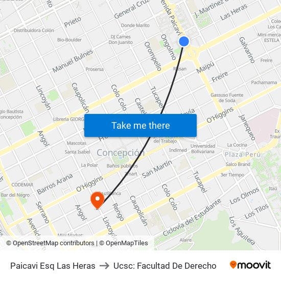 Paicavi Esq Las Heras to Ucsc: Facultad De Derecho map