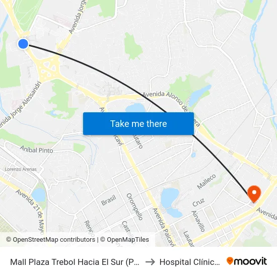 Mall Plaza Trebol  Hacia El Sur (Paradero Oriente) to Hospital Clínico Del Sur map