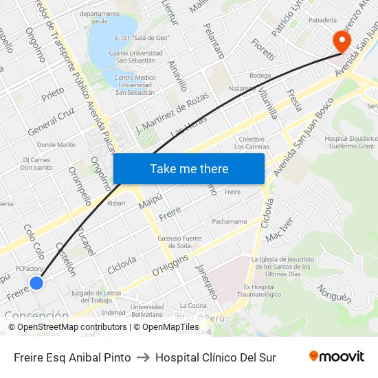 Freire Esq Anibal Pinto to Hospital Clínico Del Sur map