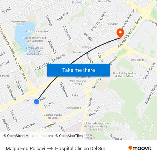 Maipu Esq Paicavi to Hospital Clínico Del Sur map