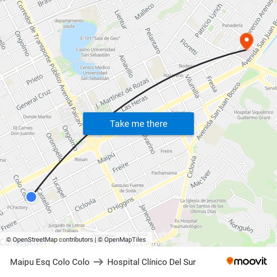 Maipu Esq Colo Colo to Hospital Clínico Del Sur map