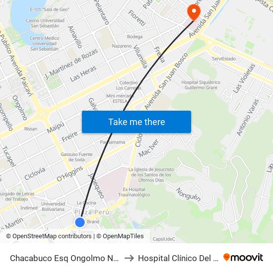 Chacabuco Esq Ongolmo  Norte to Hospital Clínico Del Sur map