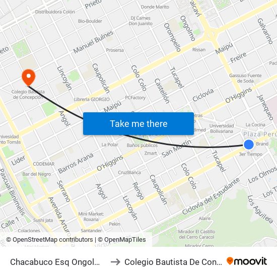 Chacabuco Esq Ongolmo  Norte to Colegio Bautista De Concepción map