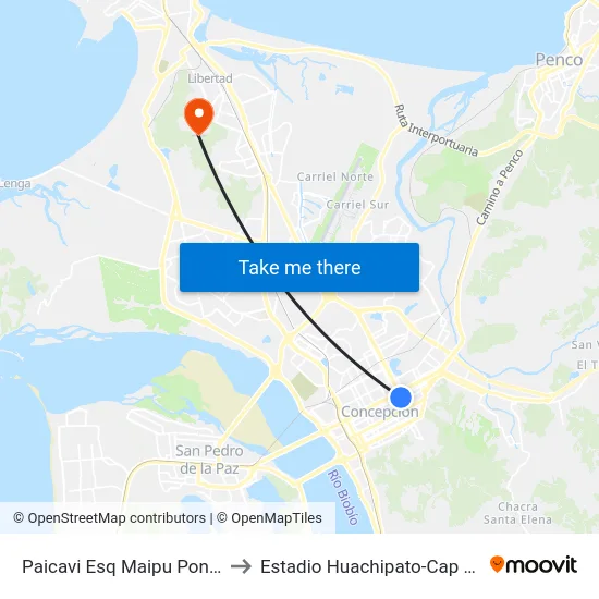 Paicavi Esq Maipu  Poniente to Estadio Huachipato-Cap Acero map