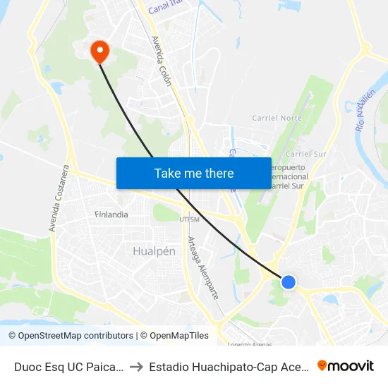 Duoc Esq UC  Paicavi to Estadio Huachipato-Cap Acero map