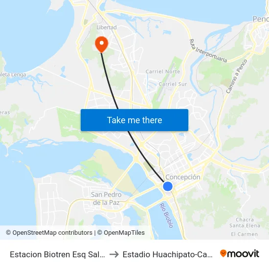 Estacion Biotren Esq Salida Sur to Estadio Huachipato-Cap Acero map