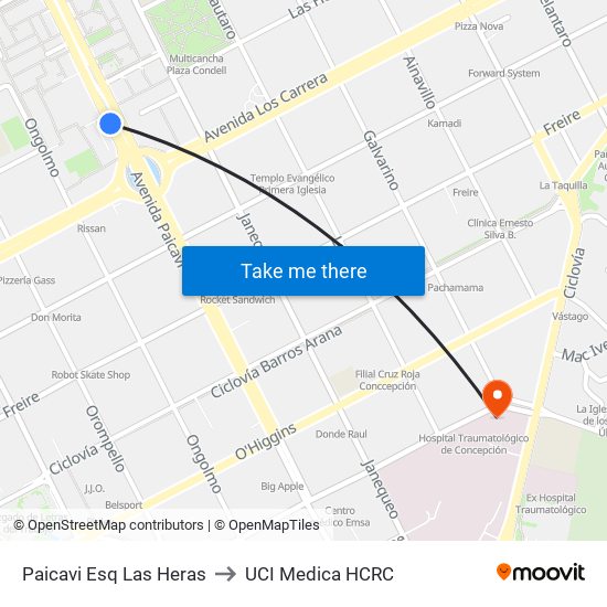 Paicavi Esq Las Heras to UCI Medica HCRC map