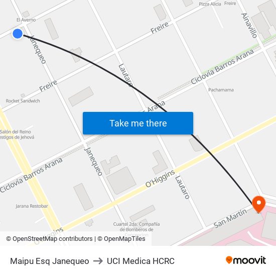 Maipu Esq Janequeo to UCI Medica HCRC map