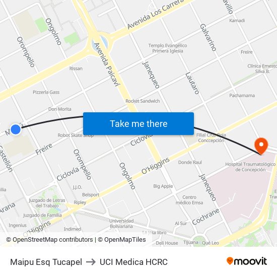 Maipu Esq Tucapel to UCI Medica HCRC map