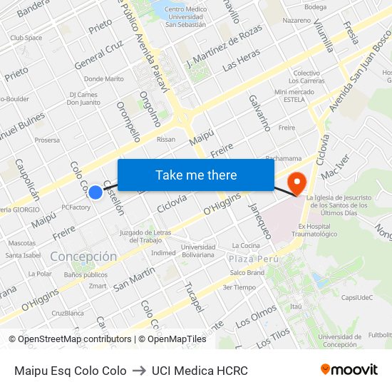 Maipu Esq Colo Colo to UCI Medica HCRC map