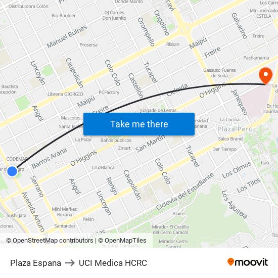 Plaza Espana to UCI Medica HCRC map