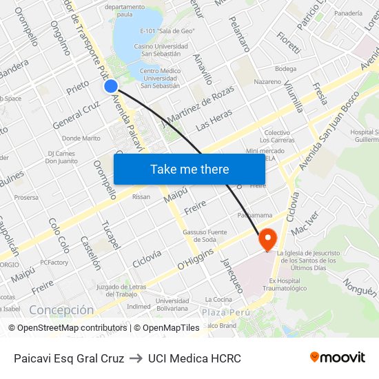 Paicavi Esq Gral Cruz to UCI Medica HCRC map