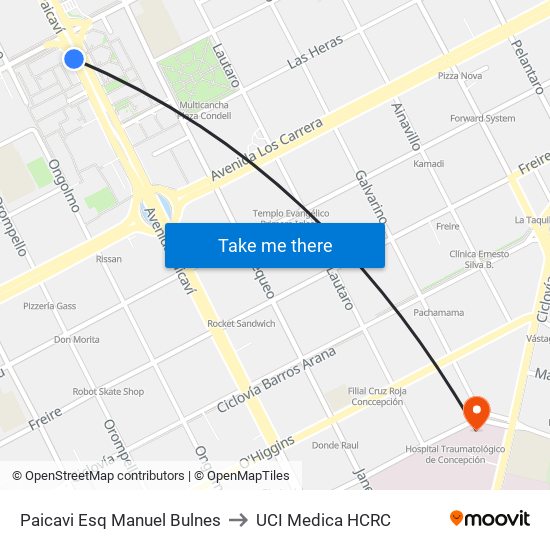 Paicavi Esq Manuel Bulnes to UCI Medica HCRC map