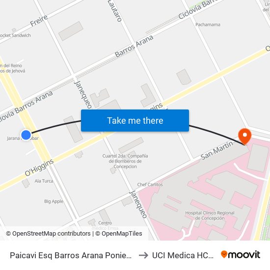 Paicavi Esq Barros Arana  Poniente to UCI Medica HCRC map