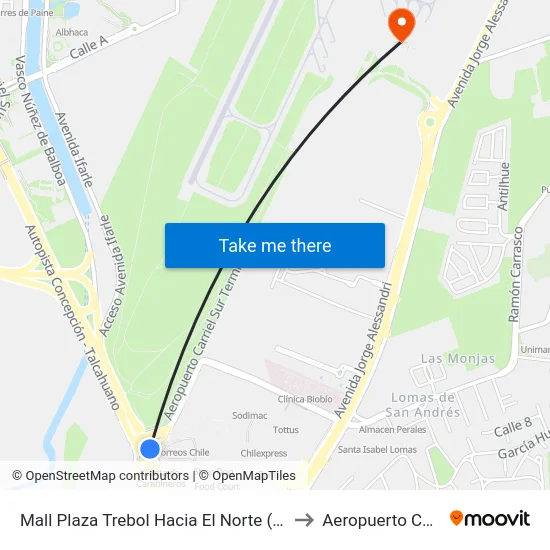 Mall Plaza Trebol  Hacia El Norte (Paradero Norte) to Aeropuerto Carriel Sur map