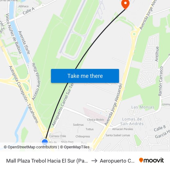 Mall Plaza Trebol  Hacia El Sur (Paradero Poniente) to Aeropuerto Carriel Sur map