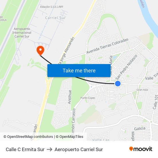 Calle C  Ermita  Sur to Aeropuerto Carriel Sur map
