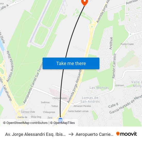 Av. Jorge Alessandri Esq. Ibis Hotel to Aeropuerto Carriel Sur map