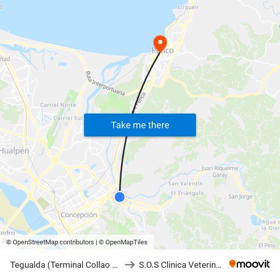 Tegualda (Terminal Collao Esq Estadio) to S.O.S Clinica Veterinaria Penco map