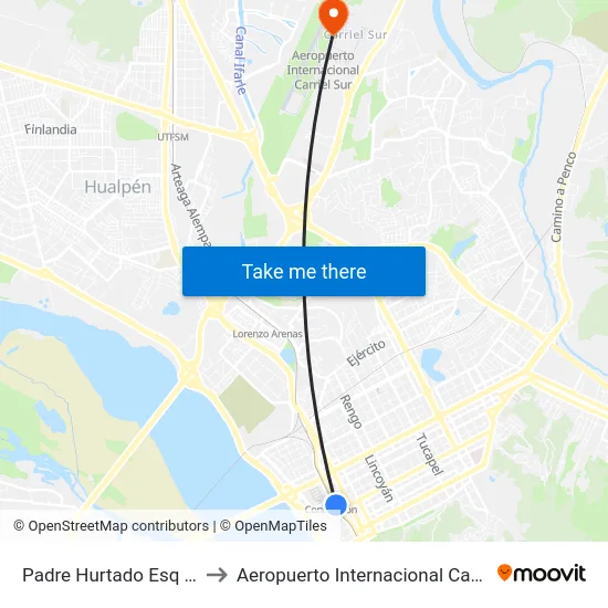 Padre Hurtado Esq  O Higgins to Aeropuerto Internacional Carriel Sur - CCP map