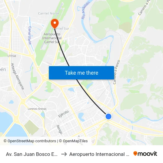 Av. San Juan Bosco Esq Regimiento to Aeropuerto Internacional Carriel Sur - CCP map