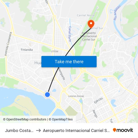 Jumbo Costanera to Aeropuerto Internacional Carriel Sur - CCP map