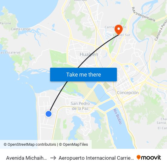 Avenida Michaihue  791 to Aeropuerto Internacional Carriel Sur - CCP map