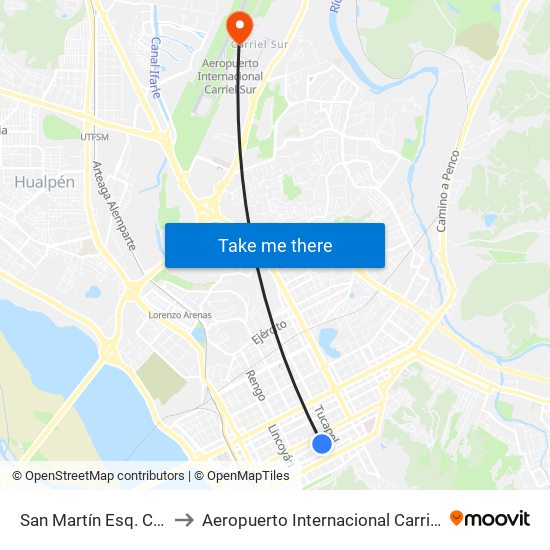 San Martín Esq. Castellón to Aeropuerto Internacional Carriel Sur - CCP map