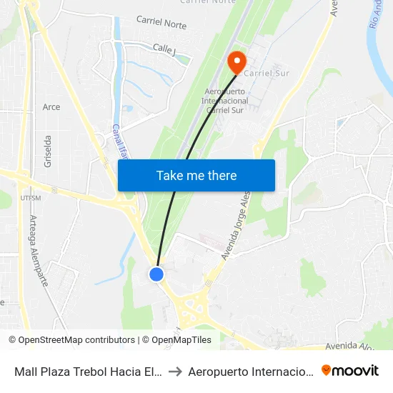 Mall Plaza Trebol  Hacia El Sur (Paradero Oriente) to Aeropuerto Internacional Carriel Sur - CCP map