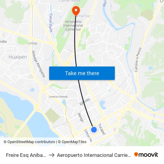 Freire Esq Anibal Pinto to Aeropuerto Internacional Carriel Sur - CCP map