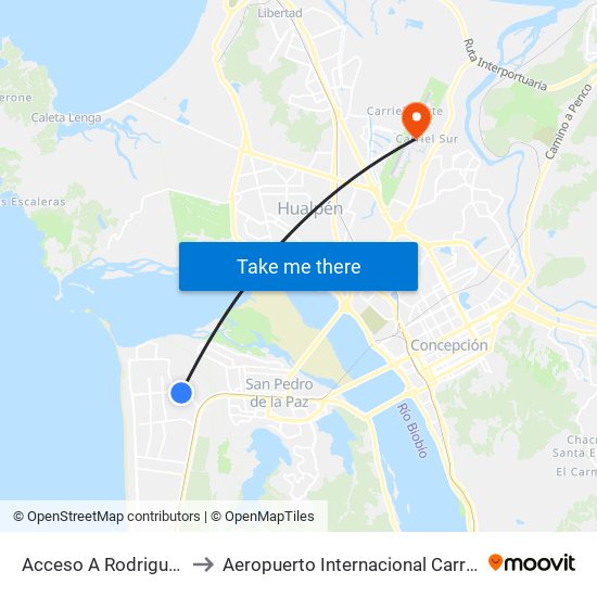 Acceso A Rodriguez Aldea to Aeropuerto Internacional Carriel Sur - CCP map