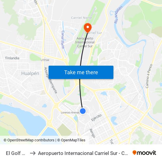 El Golf P3 to Aeropuerto Internacional Carriel Sur - CCP map