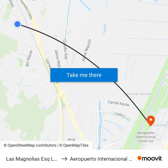 Las Magnolias Esq Los Manzanos to Aeropuerto Internacional Carriel Sur - CCP map